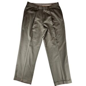 Dockers Golf Mens Pleated Microfiber Pants Olive Green 34x30 Cuffed Trousers